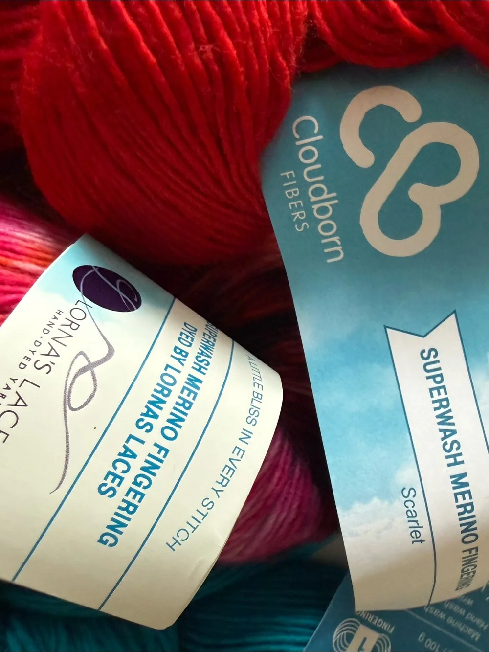 Vibrant Hand-Dyed Yarn Bundle - Red, Multi, Turquoise